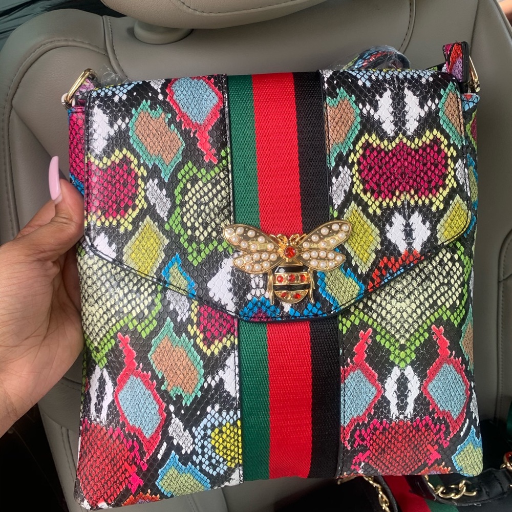 Snake print bee Crossbody bag